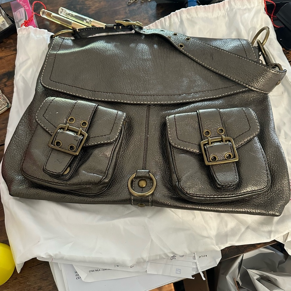 COACH 7466 Legacy (2006) Brooklyn Metallic Leather Shoulder Hobo Bag Silver
